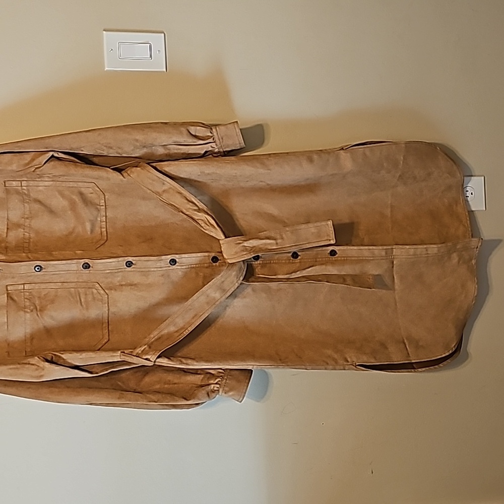 Banana Republic Long-Sleeves Suede Trench Dress Size S Tan - Picture 3 of 15